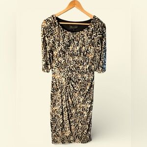 Connected Apparel Black and Tan Abstract Midi Dress